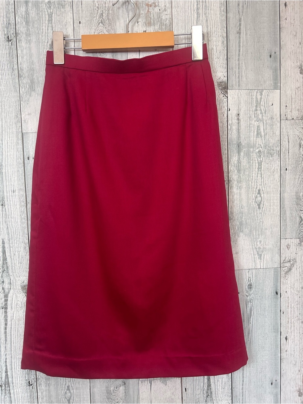 Vintage 80s Red Silk Blend Straight Midi Skirt XS Quiet Luxury Minimalist Chic